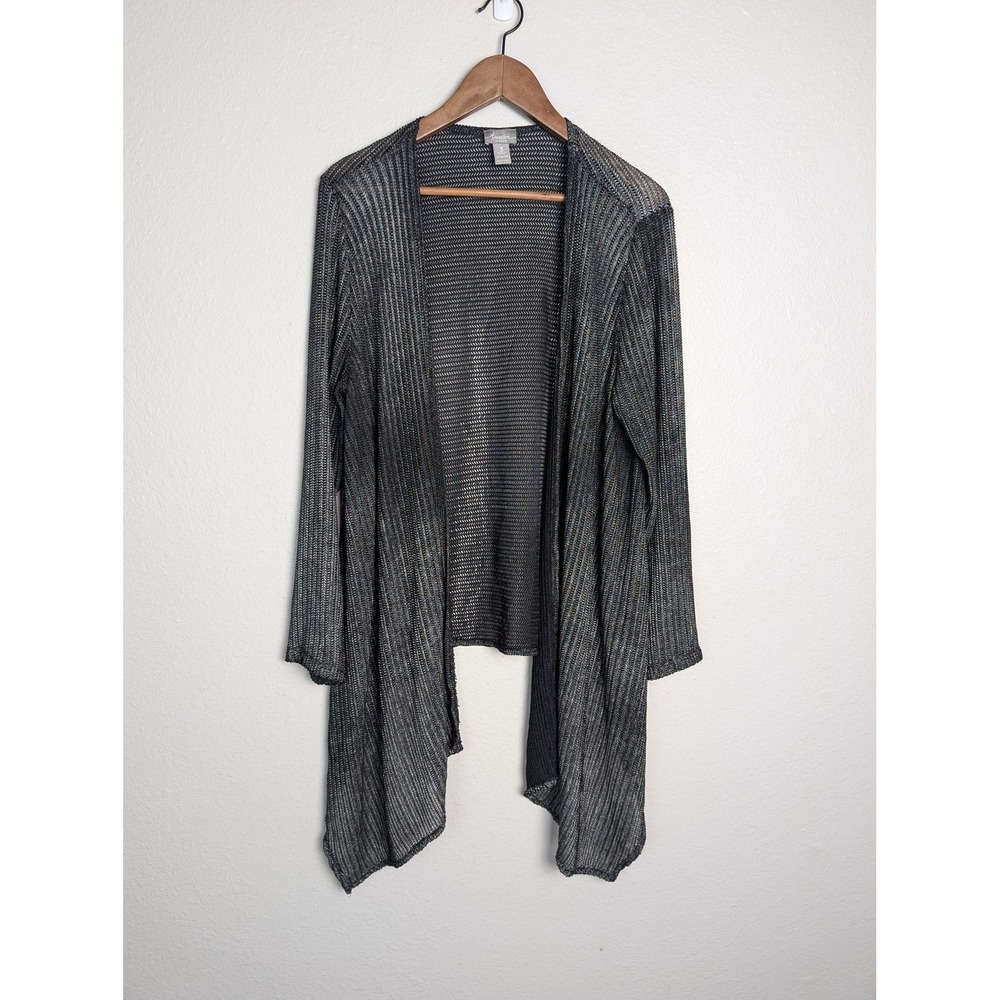 Travelers By Chico's‎ Cardigan Sweater Womens 3 Gray Open Front Herringbone Knit